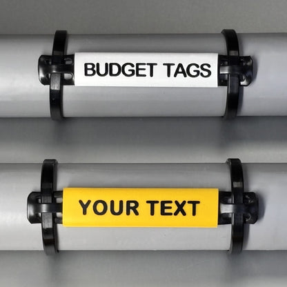 Budget solar park labels in yellow and white